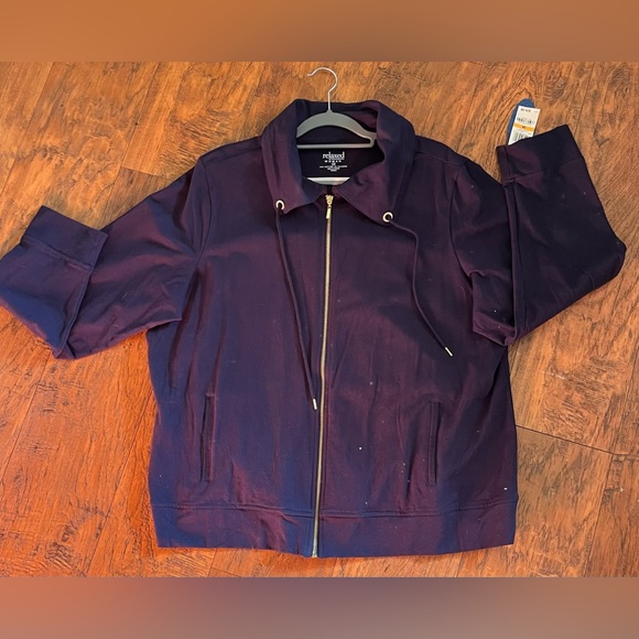 NWT Sweatshirt Jacket Full Zip Blue Fold Collar Pockets Cotton Blend Plus Sz 3xl - Picture 1 of 12